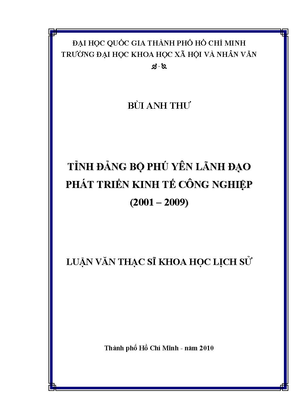 Tỉnh Đảng bộ Phú Yên lãnh đạo phát triển kinh tế công nghiệp (1991 - 2009)