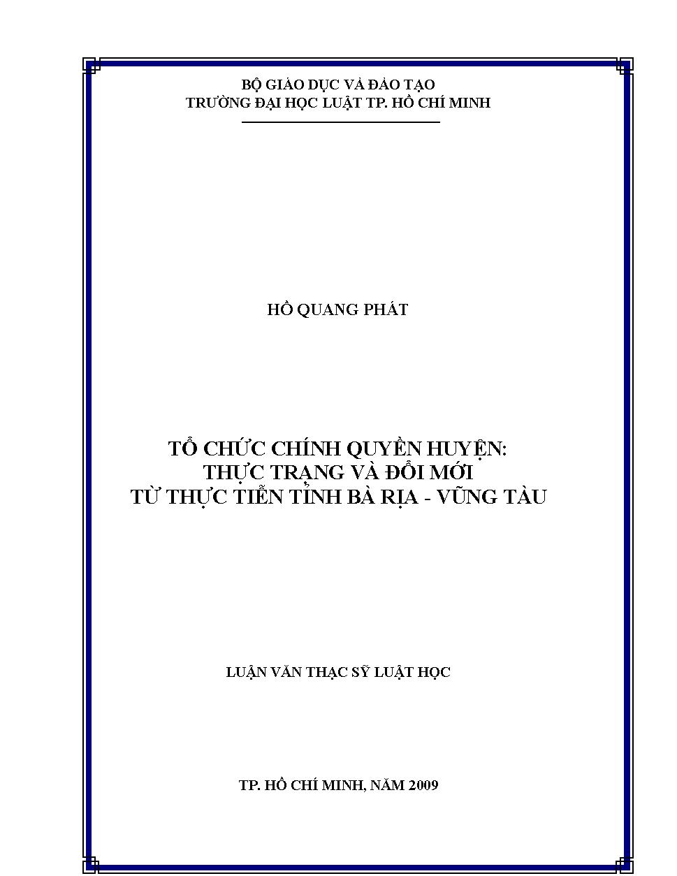 Tổ chức chính quyền huyện: Thực trạng và đổi mới từ thực tiễn tỉnh Bà Rịa - Vũng Tàu