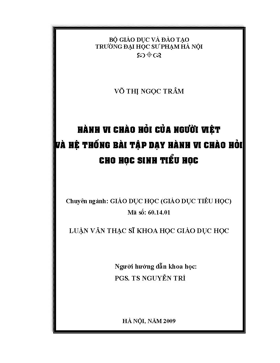 Hành vi chào hỏi của người Việt và hệ thống bài tập hành vi chào hỏi cho học sinh tiểu học