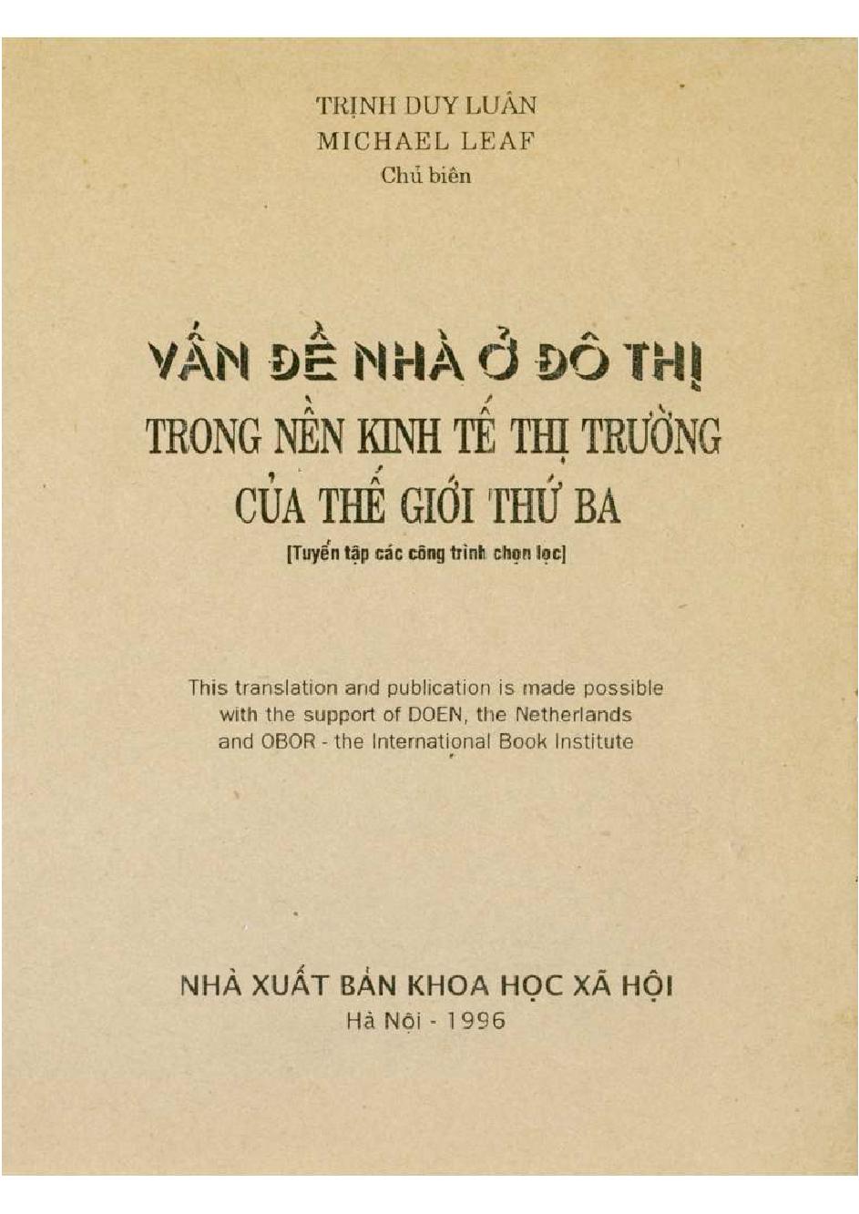 Vấn đề nhà ở đô thị trong nền kinh tế thị trường của thế giới thứ ba :$bTuyển tập các công trình chọn lọc