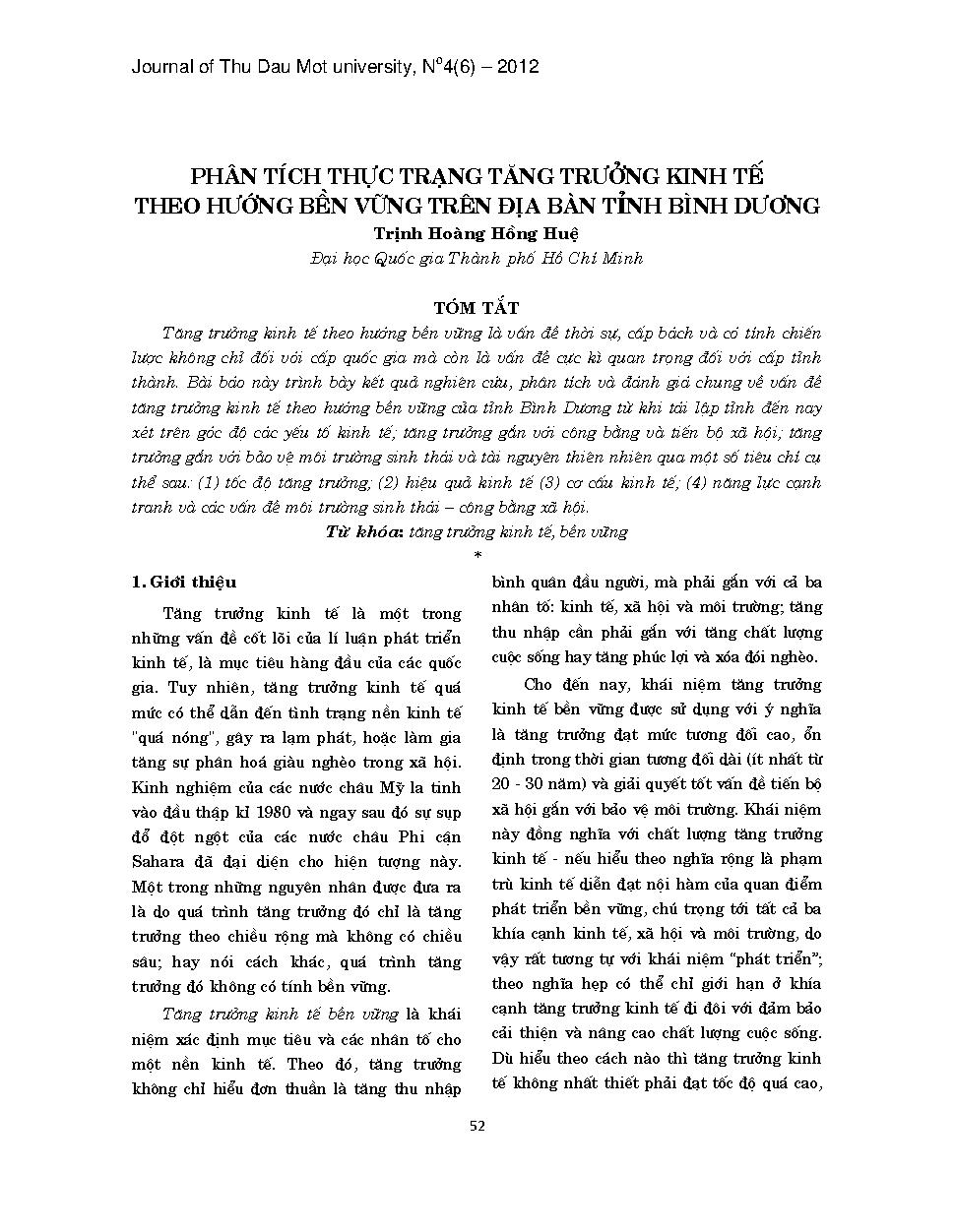 Phân tích thực trạng tăng trưởng kinh tế theo hướng bền vững trên địa bàn tỉnh Bình Dương