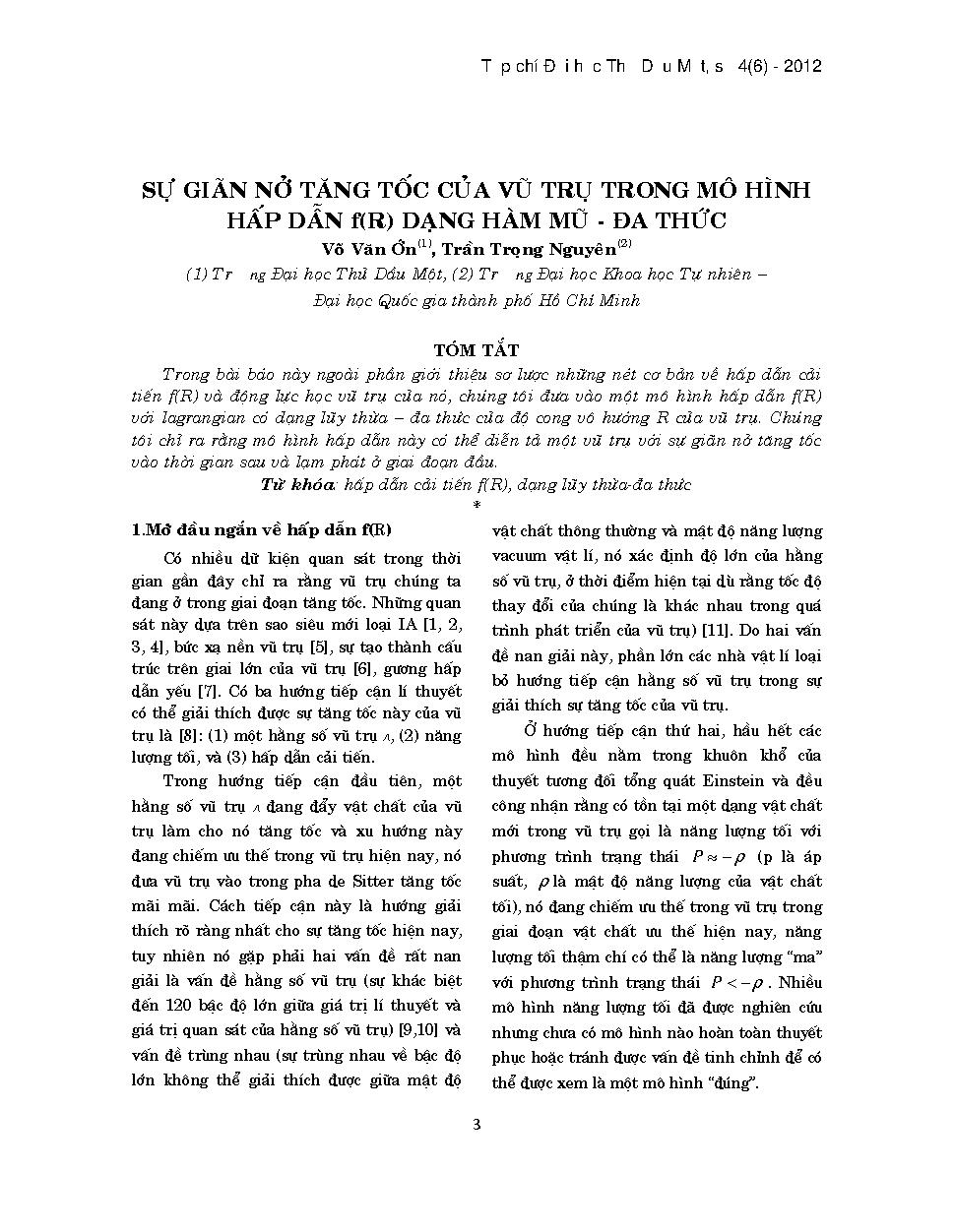 Sự giãn nở tăng tốc của vũ trụ trong mô hình hấp dẫn f(R) dạng hàm mũ - đa thức