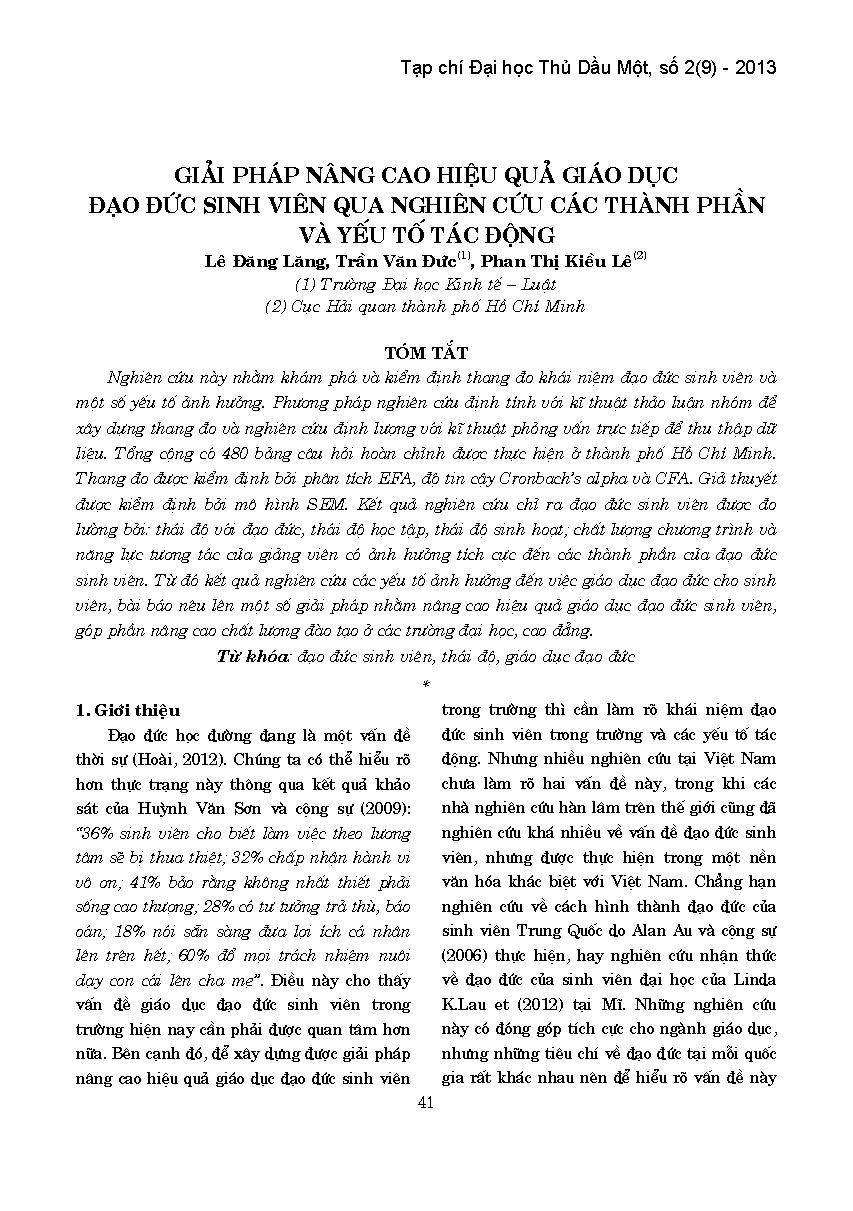 Giải pháp nâng cao hiệu quả giáo dục đạo đức sinh viên qua nghiên cứu các thành phần và yếu tố tác động