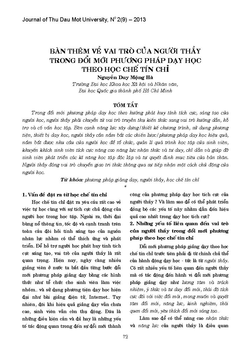 Bàn thêm về vai trò của người thầy trong đổi mới phương pháp dạy học theo học chế tín chỉ