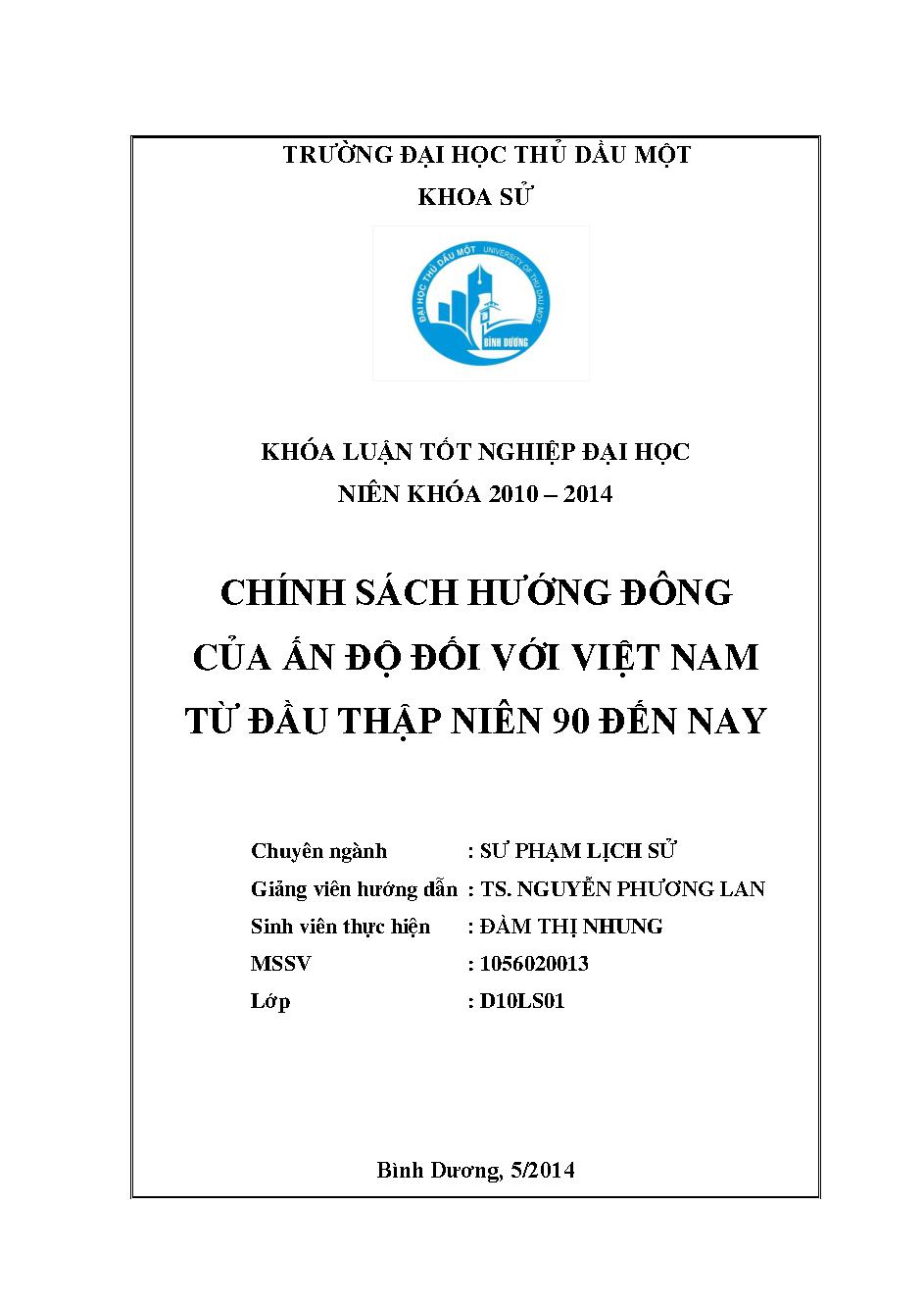 Chính sách hướng đông của Ấn Độ đối với Việt Nam từ đầu thập niên 90 đến nay