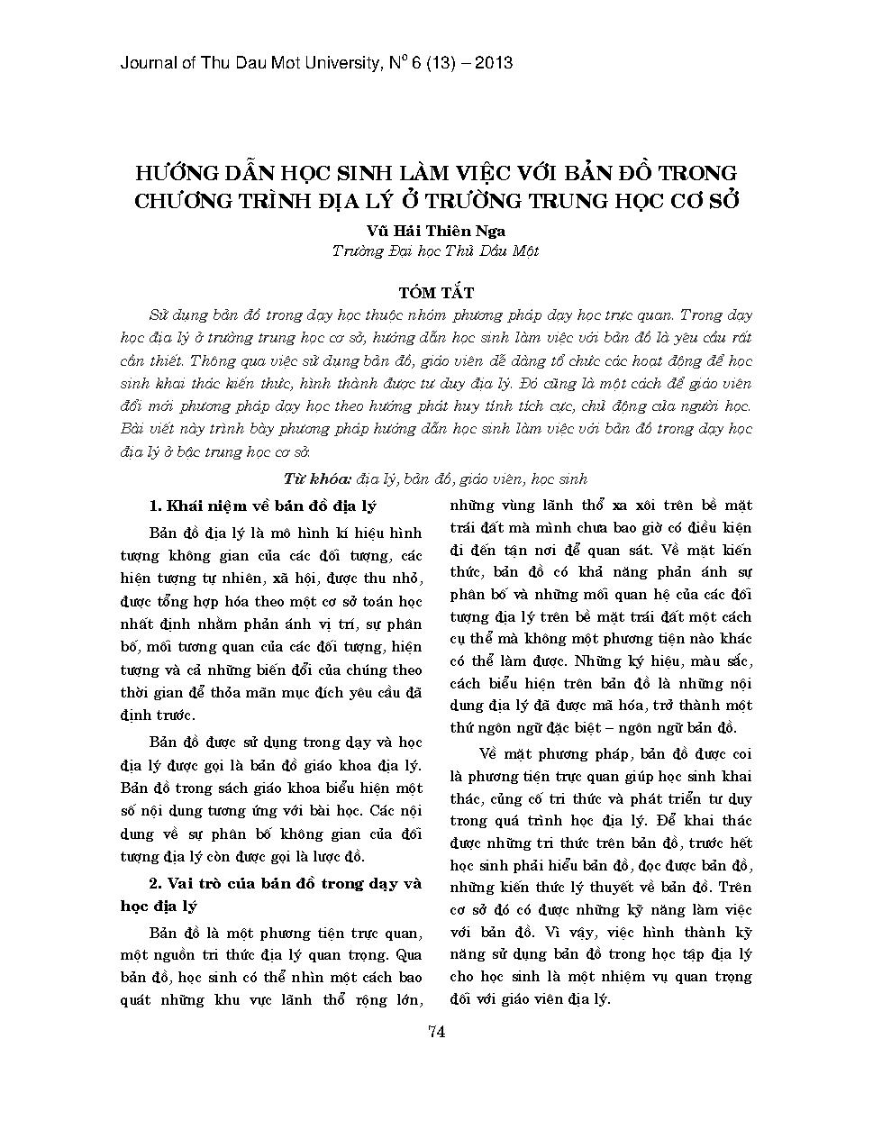 Hướng dẫn học sinh làm việc với bản đồ trong chương trình địa lý ở trường trung học cơ sở