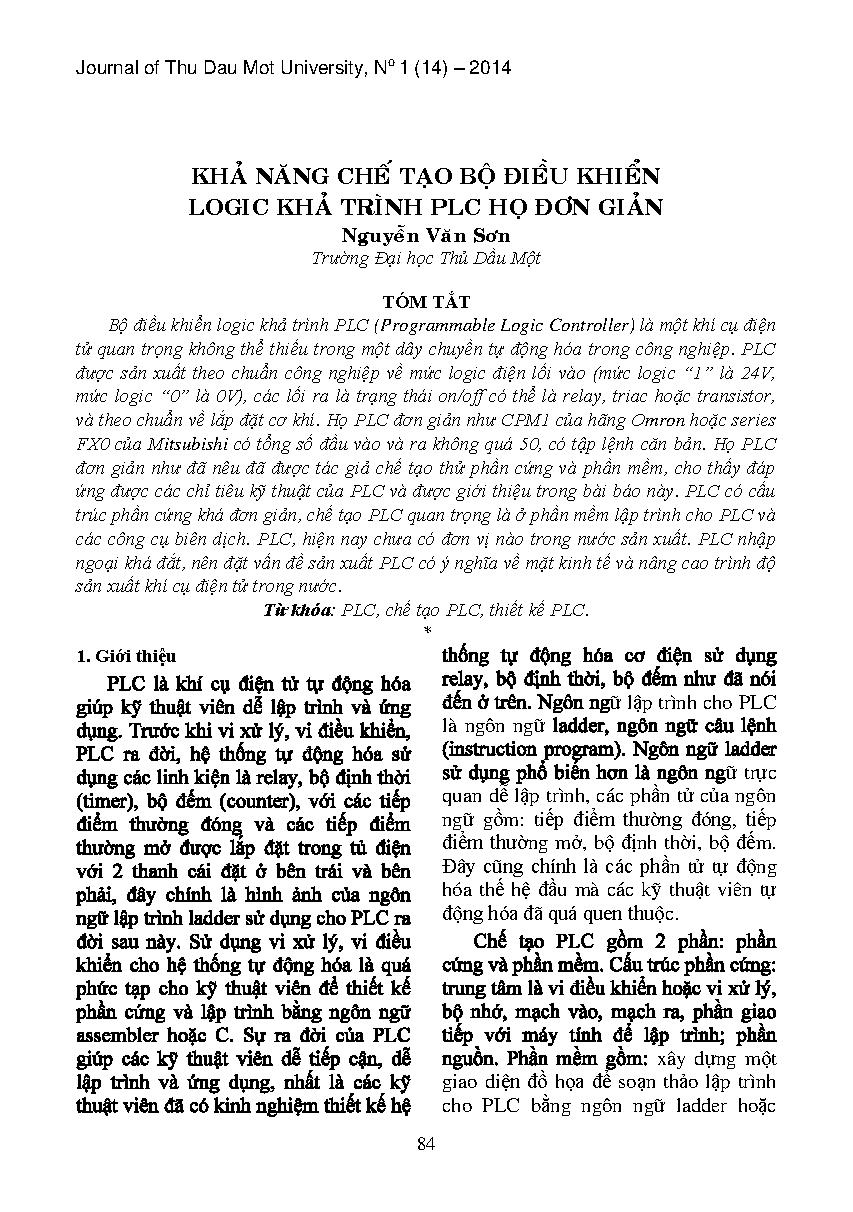 Khả năng chế tạo bộ điều khiển logic khả trình PLC họ đơn giản