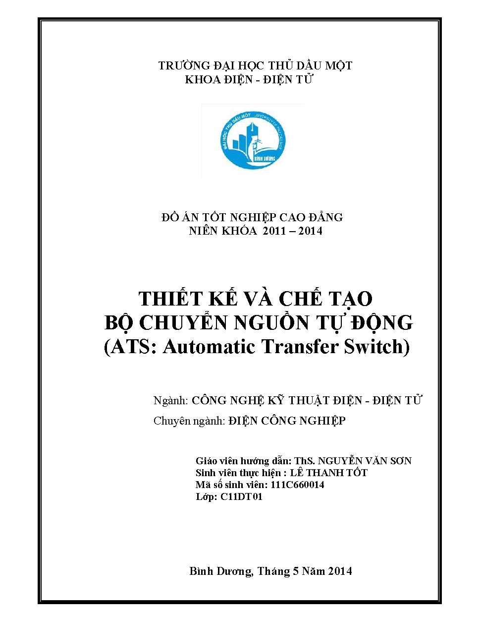 Thiết kế và chế tạo bộ chuyển nguồn tự động (ATS: Automatic Transfer Awitch)