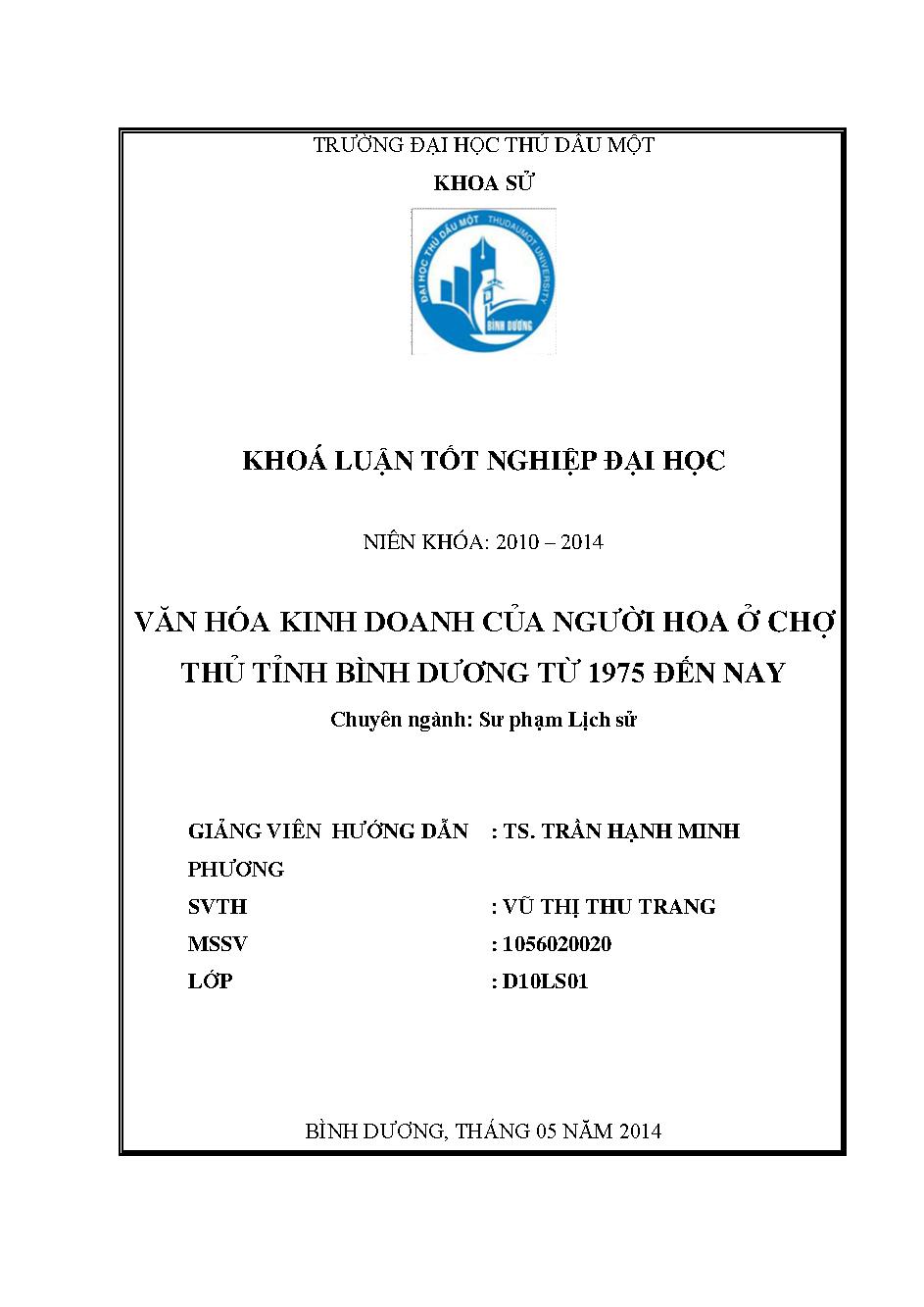 Văn hóa kinh doanh của người Hoa ở chợ Thủ tỉnh Bình Dương từ năm 1975 đến nay