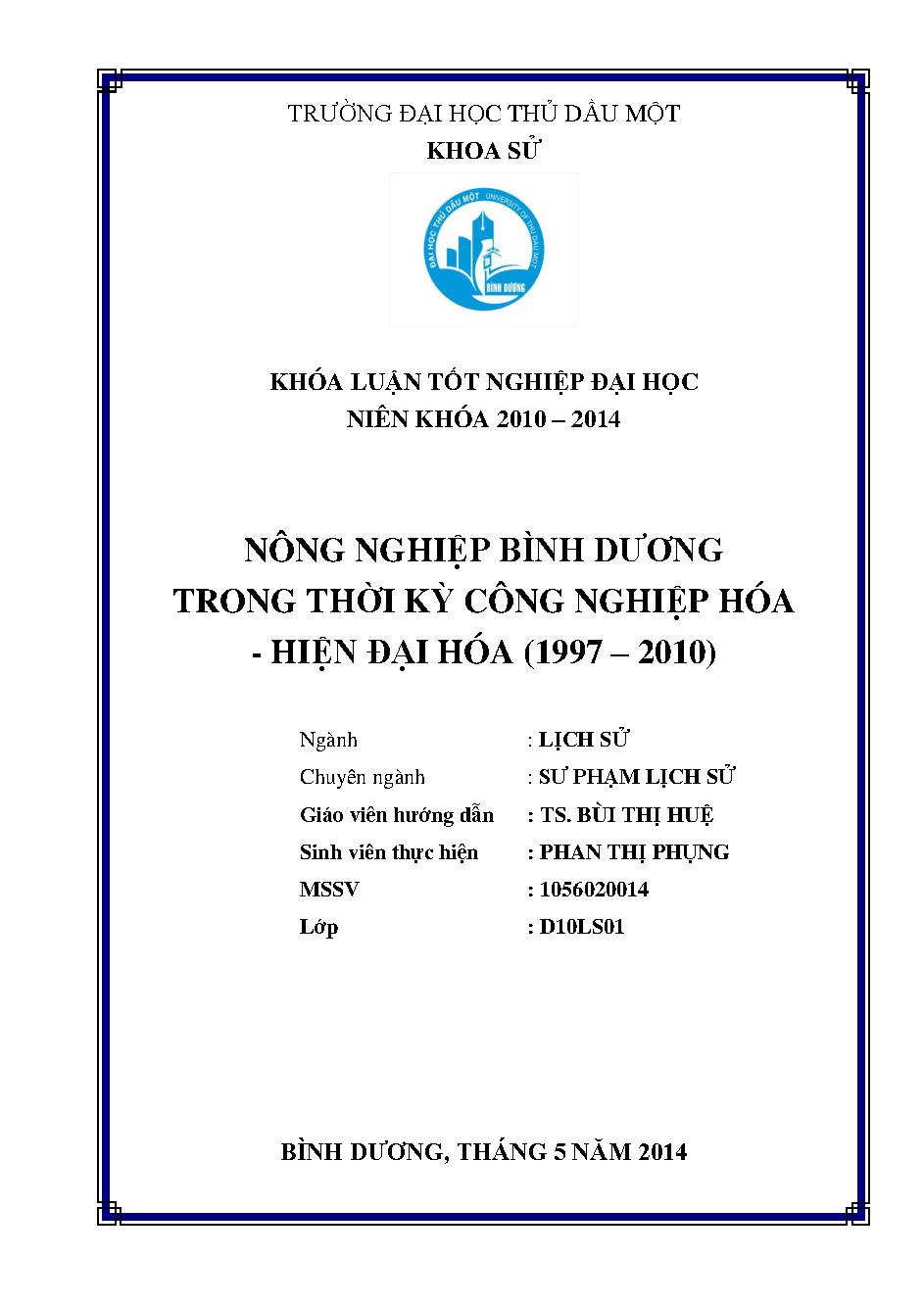 Nông nghiệp Bình Dương trong thời kỳ công nghiệp hóa - Hiện đại hóa (1997-2010)