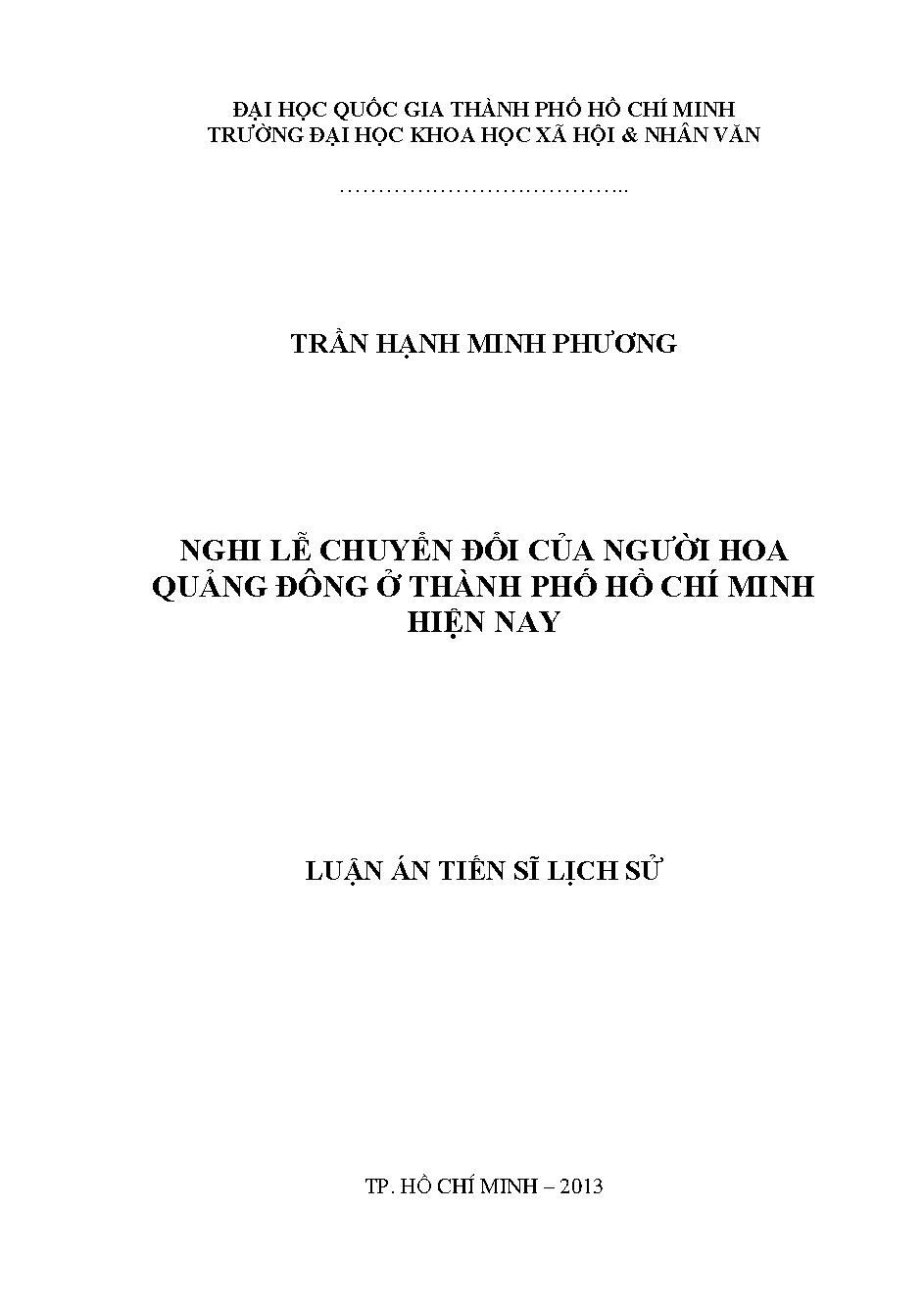 Nghi lễ chuyển đổi của người Hoa Quảng Đông ở thành phố Hồ Chí Minh