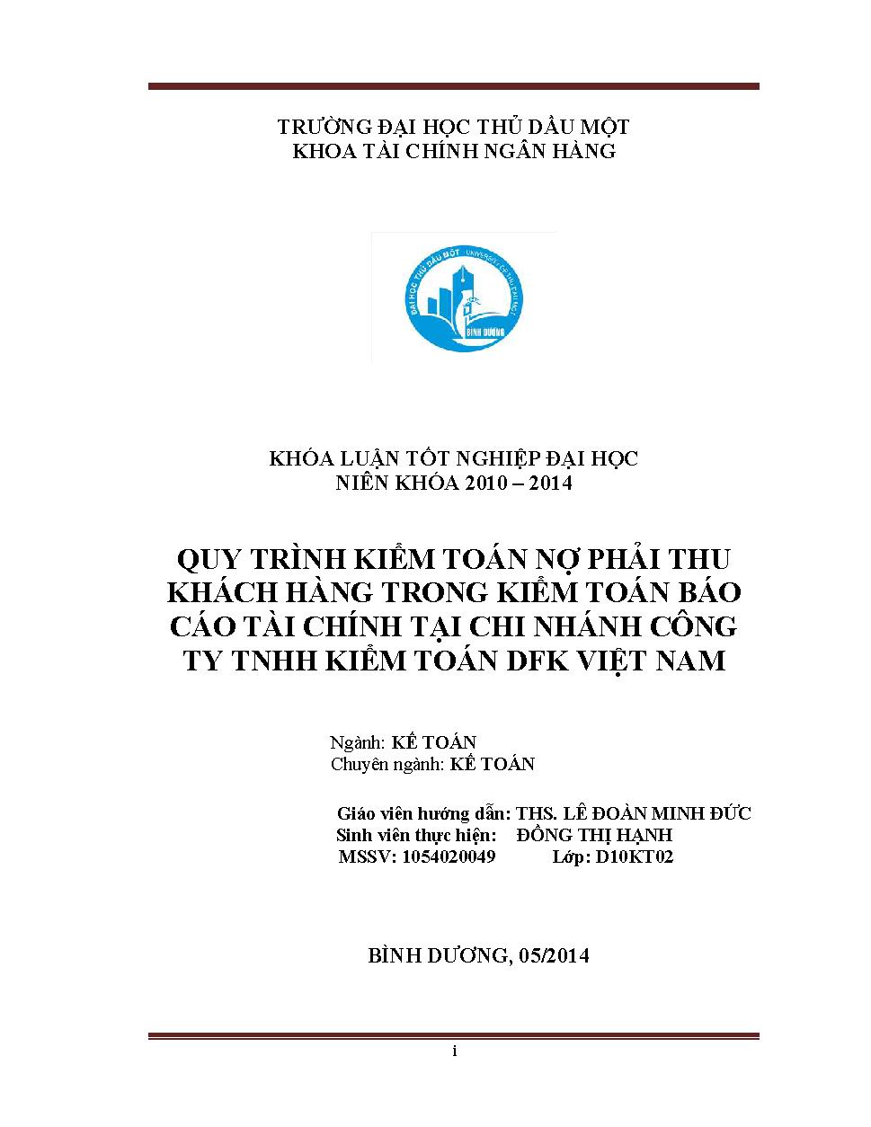 Quy trình kiểm toán nợ phải thu khách hàng trong kiểm toán báo cáo tài chính tại chi nhánh công ty TNHH Kiểm toán DFK Việt Nam