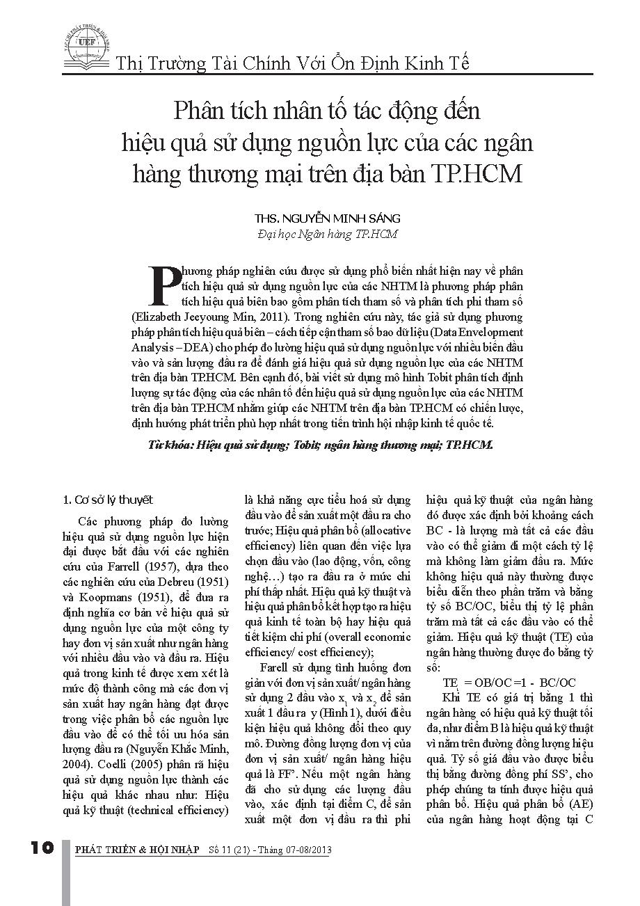 Phân tích nhân tố tác động đến hiệu quả sử dụng nguồn lực của các ngân hàng thương mại trên địa bàn TP.HCM