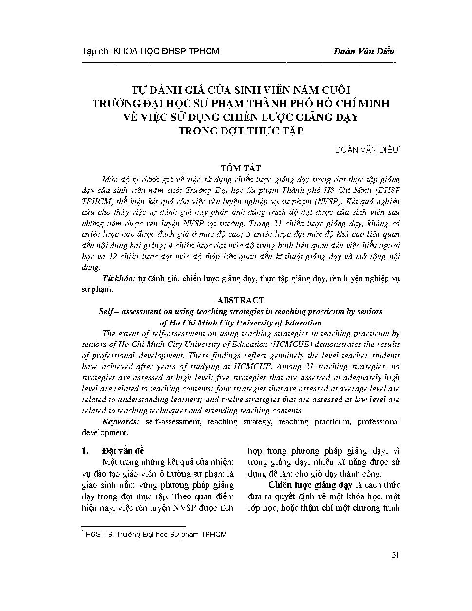 Tự đánh giá của sinh viên năm cuối trường Đại học Sư phạm Thành phố Hồ Chí Minh về việc sử dụng chiến lược giảng dạy trong đợt thực tập