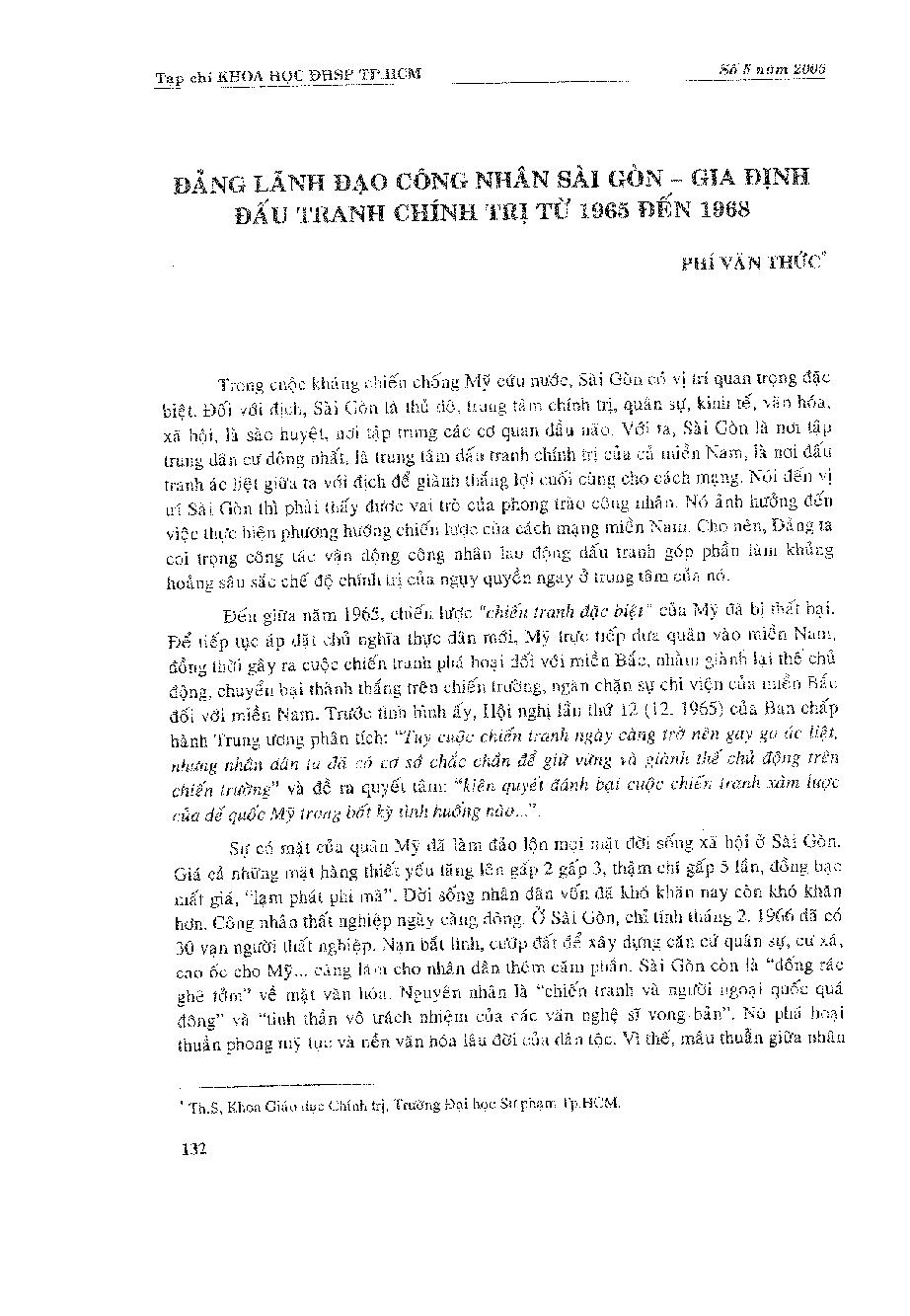 Đảng lãnh đạo công nhân Sài Gòn - Gia Định đấu tranh chính trị từ 1965-1968