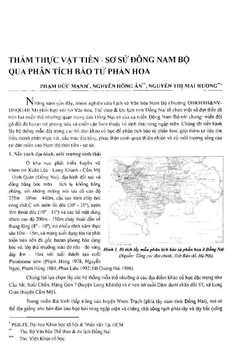 Thảm thực vật tiền - sơ sử Đông Nam Bộ qua phân tích bào tử phấn hoa