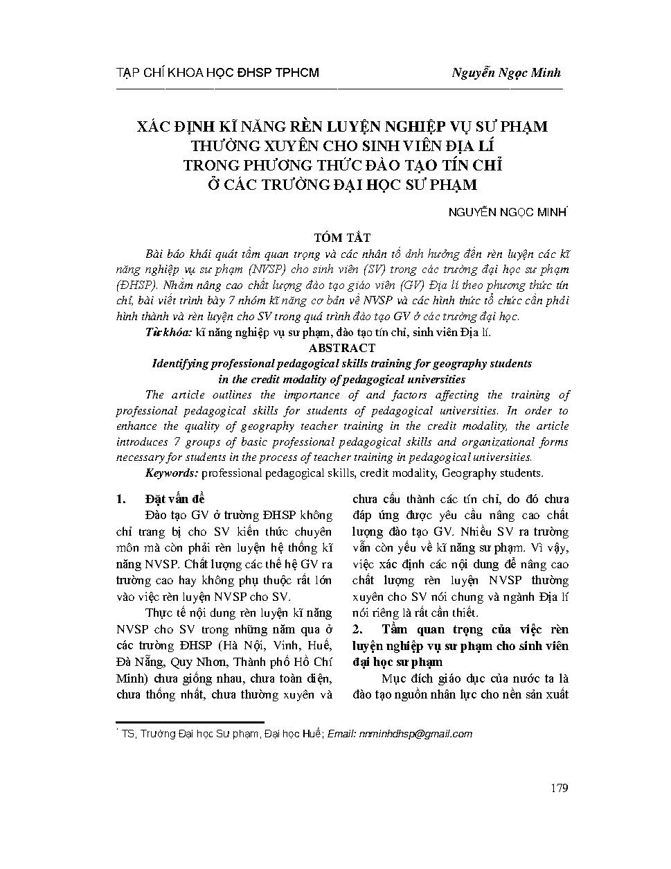 Xác định kỹ năng rèn luyện nghiệp vụ sư phạm thường xuyên cho sinh viên địa lí trong phương thức đào tạo tín chỉ ở các trường đại học sư phạm