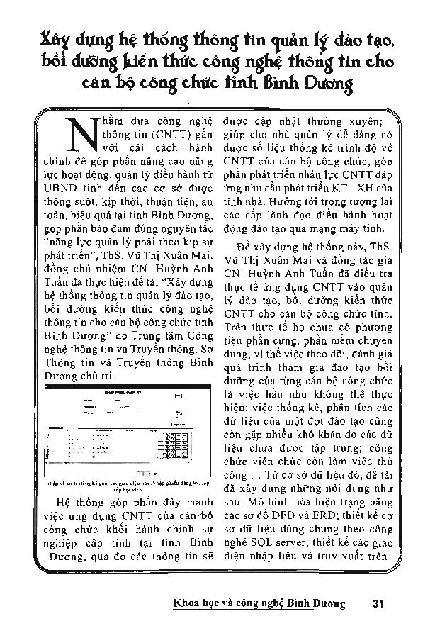 Xây dựng hệ thống thông tin quản lý đào tạo bồi dưỡng kiến thức công nghệ thông tin cho cán bộ công chức tỉnh Bình Dương