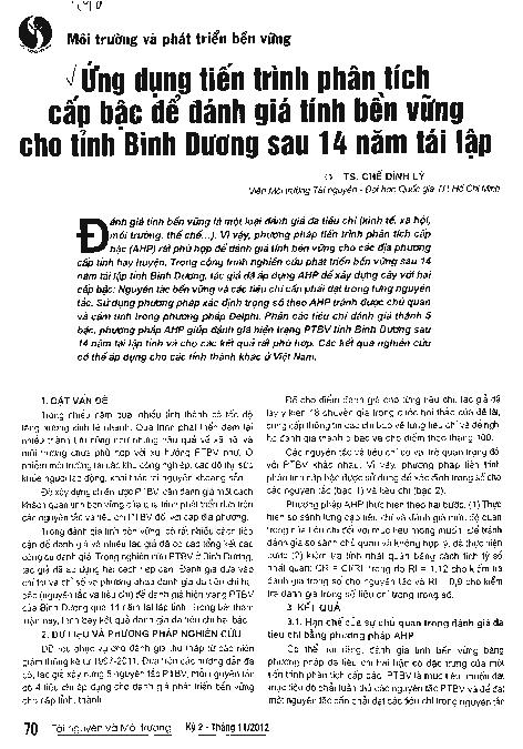 Ứng dụng tiến trình phân tích cấp bậc để đánh giá tính bền vững cho tỉnh Bình Dương sau 14 năm tái lập