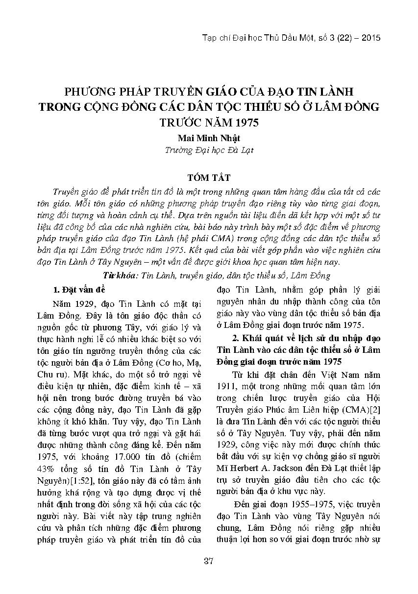 Phương pháp truyền giáo của đạo tin lành trong cộng đồng các dân tộc thiểu số ở Lâm Đồng trước năm 1975