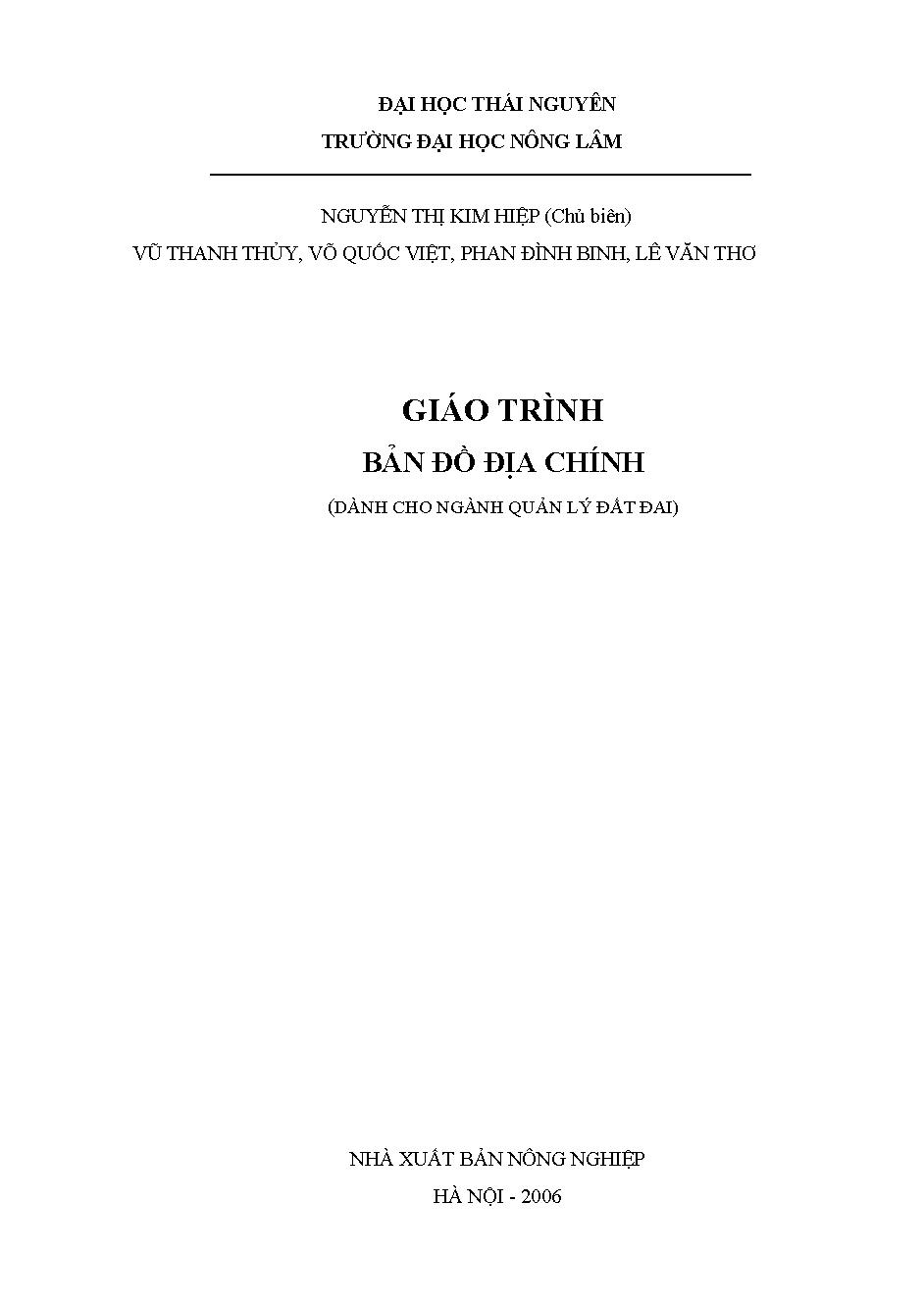 Giáo trình bản đồ địa chính :$bDành cho ngành Quản lý đất đai