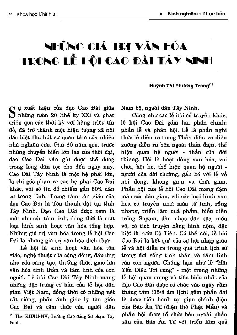 Những giá trị văn hóa trong lễ hội Cao Đài Tây Ninh