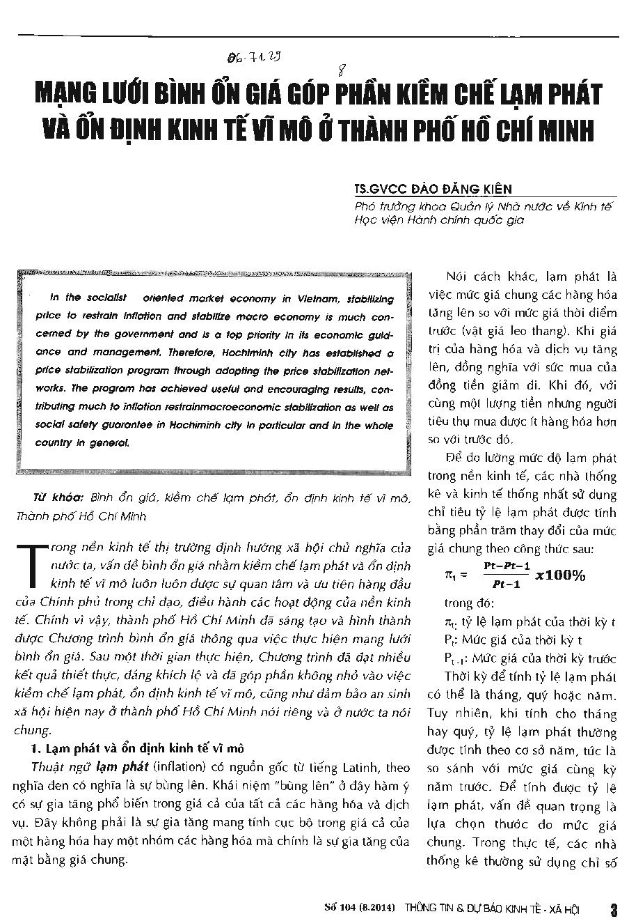 Mạng lưới bình ổn giá góp phần kiếm chế lạm phát và ổn định kinh tế vĩ mô ở Thành Phố Hồ Chí Minh