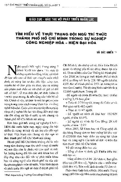 Tìm hiểu về thực trạng đội ngũ trí thức thành phố Hồ Chí Minh trong sự nghiệp công nghiệp hóa - hiện đại hóa