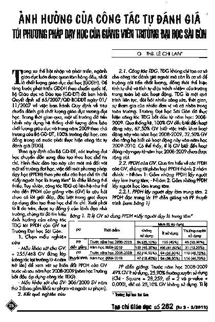 Ảnh hưởng của công tác tự đánh giá tới phương pháp dạy học của giảng viên trường Đại học Sài Gòn