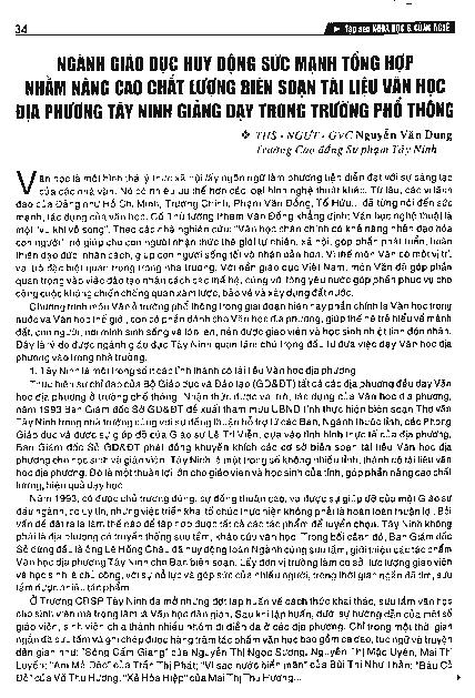 Ngành giáo dục huy dộng sức mạnh tổng hợp nhằm nâng cao chất lượng biên soạn tài liệu văn học địa phương Tây Ninh giảng dạy trong trường phổ thông