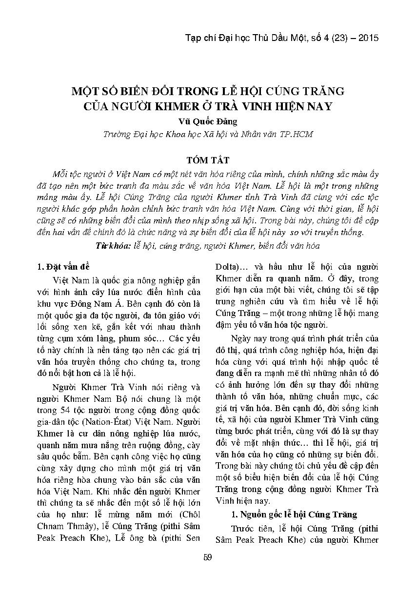 Một số biến đổi trong lễ hội cúng trăng của người Khmer ở Trà Vinh hiện nay