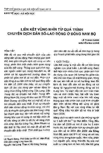 Liên kết vùng nhìn từ quá trình chuyển dịch Dân số-Lao động ở Đông Nam Bộ