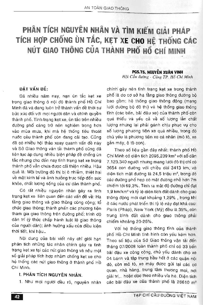Phân tích nguyên nhân và tìm kiếm giải pháp tích hợp chống ùn tắc, kẹt xe cho hệ thống các nút giao thông của thành phố Hồ Chí Minh