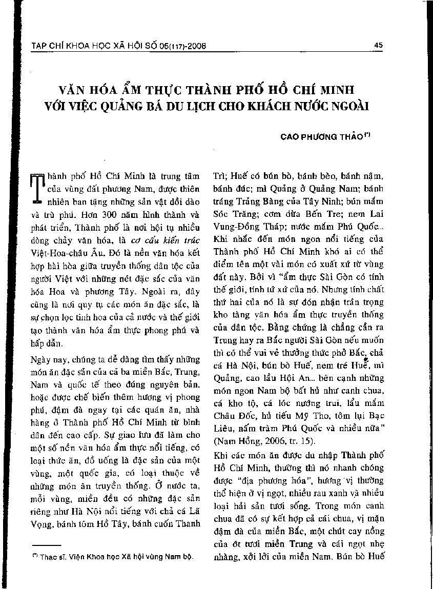 Văn hóa ẩm thực thành phố Hồ Chí Minh với việc quảng bá du lịch cho khách nước ngoài