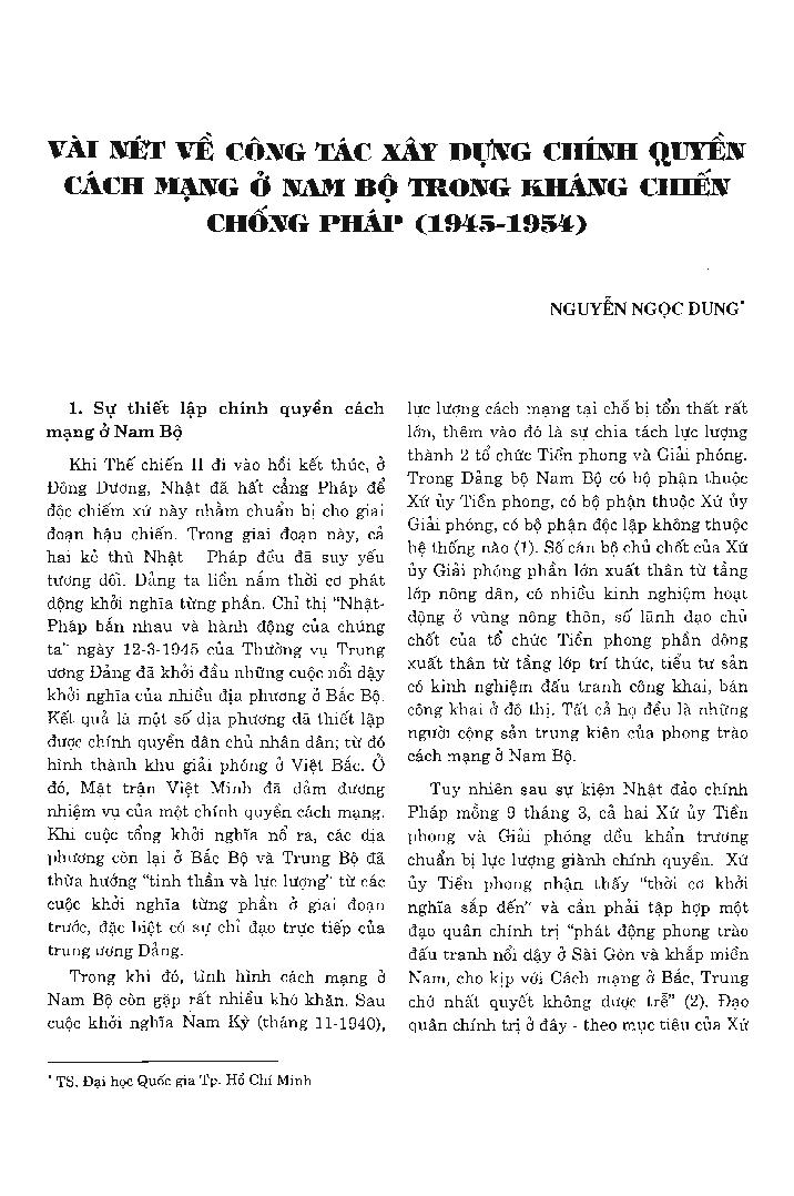 Vài nét về công tác xây dựng chính quyền cách mạng ở Nam Bộ trong kháng chiến chống Pháp (1945-1954)