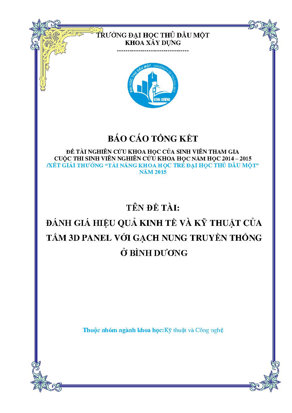 Đánh giá hiệu quả kinh tế và kỹ thuật của tấm 3D Panel với gạch nung truyền thống ở Bình Dương