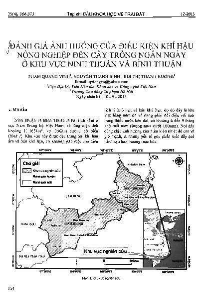 Đánh giá ảnh hưởng của điều kiện khí hậu nông nghiệp đến cây trồng ngắn ngày ở khu vực Ninh Thuận và Bình Thuận