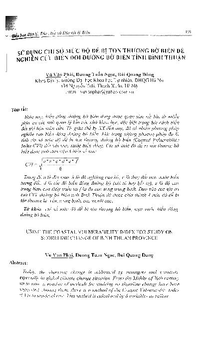 Sử dụng chỉ số mức độ dễ bị tổn thương bờ biển để nghiên cứu biến đổi đường bờ biển tỉnh Bình Thuận