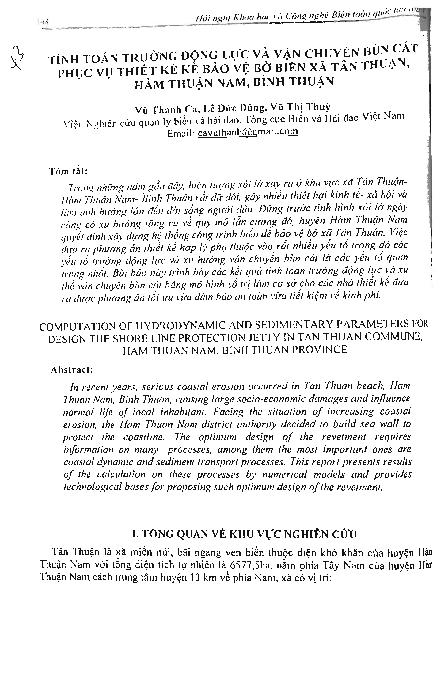 Tính toán trường động lực và vận chuyển bùn cát phục vụ thiết kế kè bảo vệ bờ biển xã Tân Thuận, Hàm Thuận Nam, Bình Thuận