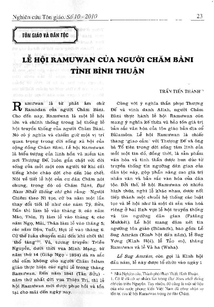 Lễ hội Ramưwan của người Chăm Bàni tỉnh Bình Thuận