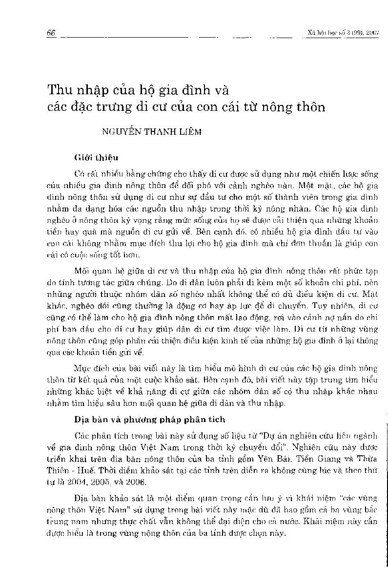 Thu nhập của hộ gia đình và các đặc trưng di cư của con cái từ nông thôn