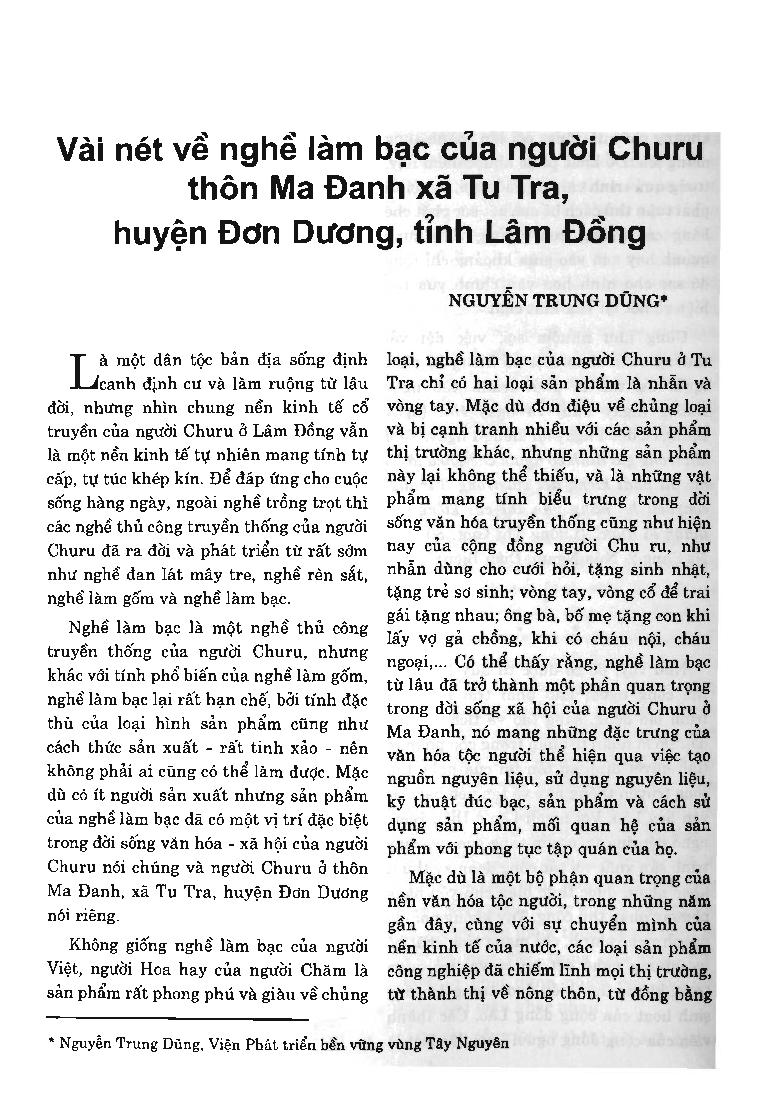 Vài nét về nghề làm bạc của người Churu thôn Ma Đanh xã Tu Tra, huyện Đơn Dương, tỉnh Lâm Đồng