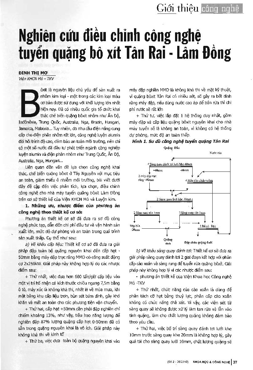 Nghiên cứu điều chỉnh công nghệ tuyển quặng bô xít Tân Rai - Lâm Đồng
