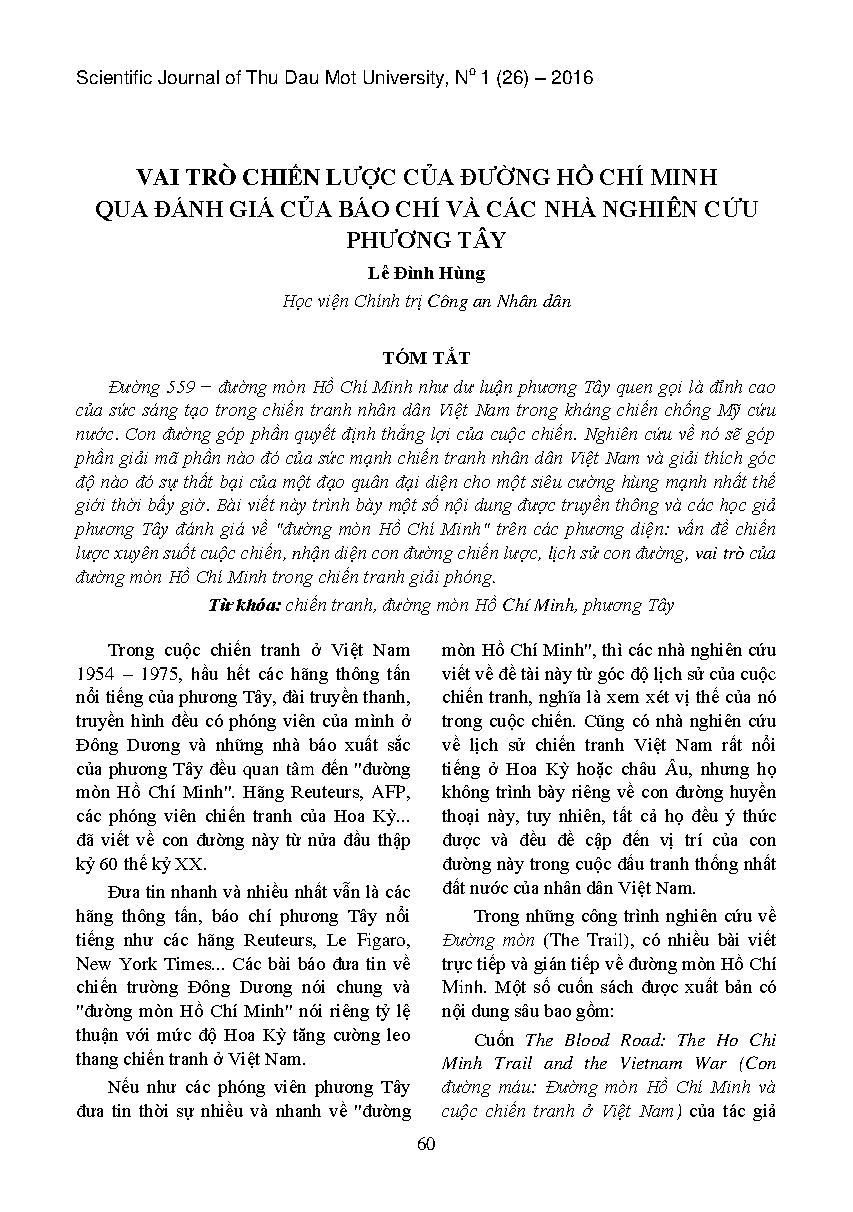 Vai trò chiến lược của đường Hồ Chí Minh qua đánh giá của báo chí và các nhà nghiên cứu phương tây