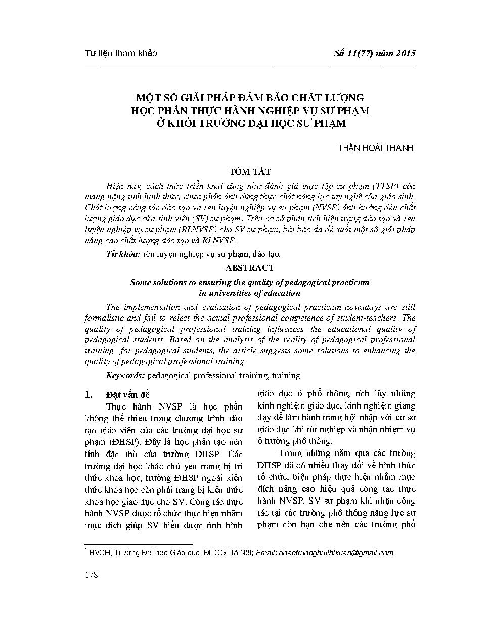 Một số giải pháp nâng cao chất lượng học phần thực hành nghiệp vụ sư phạm ở khối trường đại học sư phạm