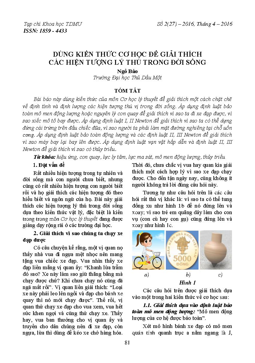 Dùng kiến thức cơ học để giải thích các hiện tượng lý thú trong đời sống