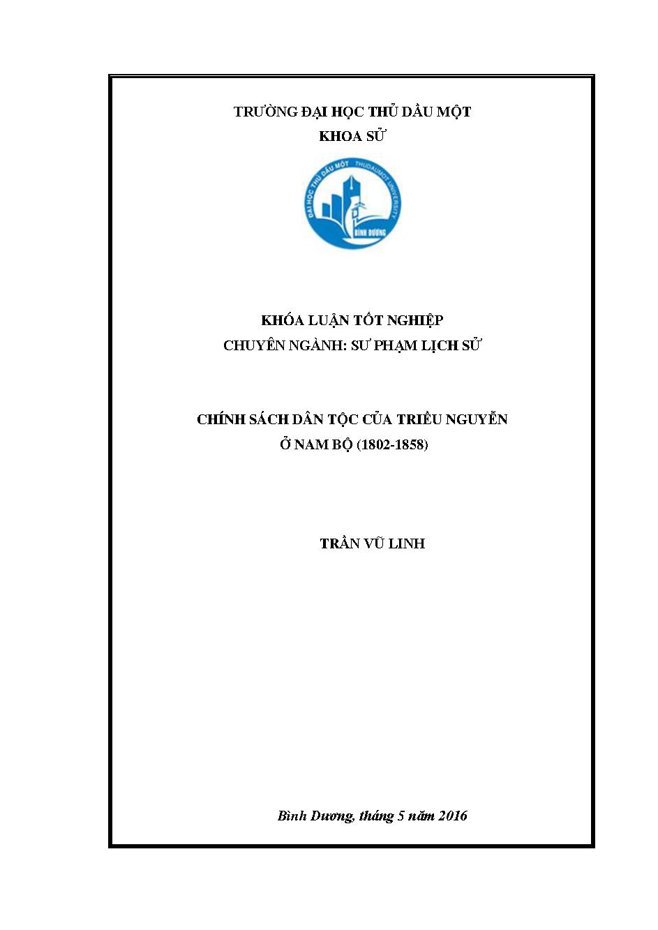 Chính sách dân tộc của triều Nguyễn ở Nam Bộ :$b1802 - 1858