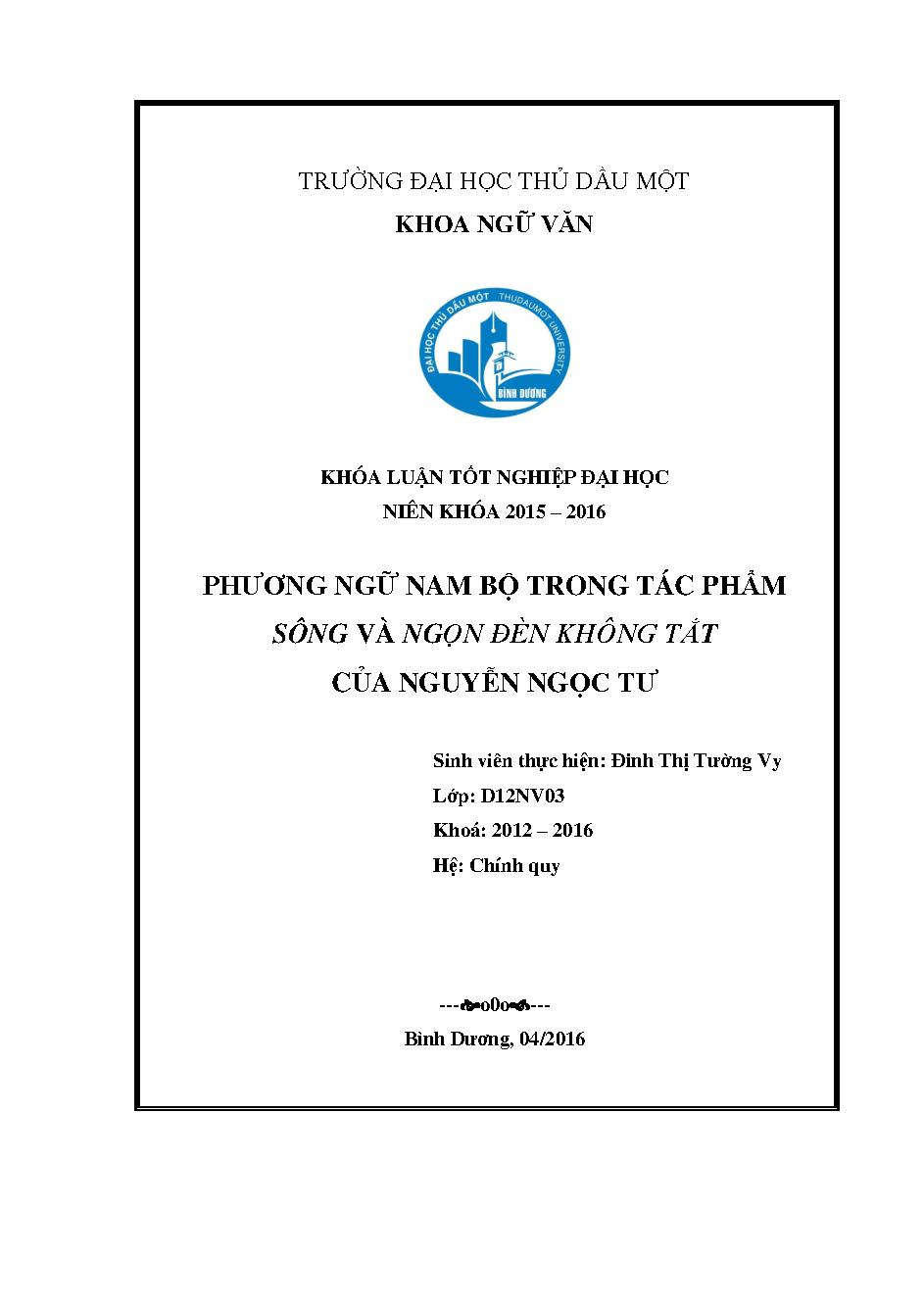 Phương ngữ Nam bộ trong "Sông" và "Ngọn đèn không tắt" của Nguyễn Ngọc Tư