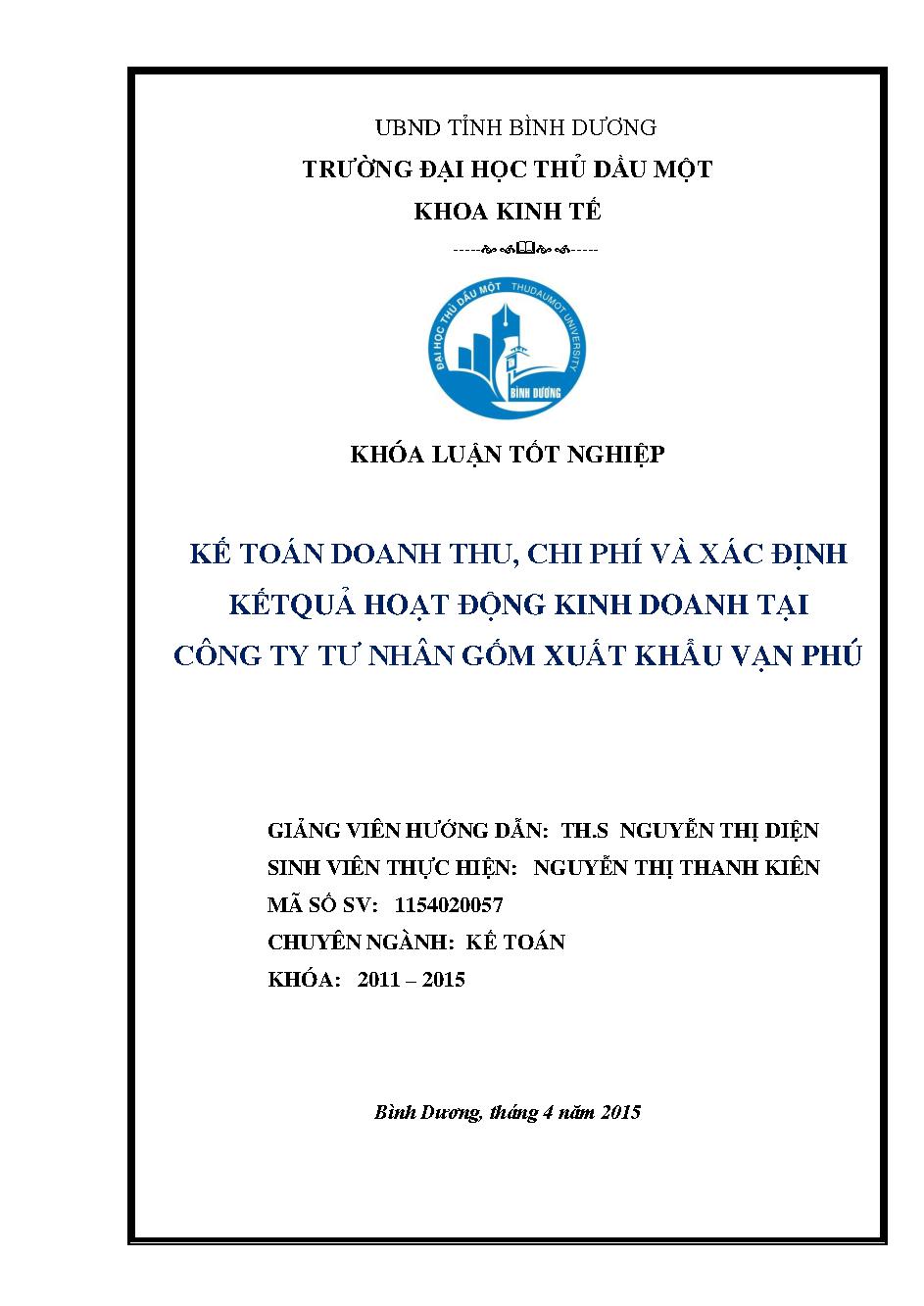 Kế toán doanh thu, chi phí và xác định kết quả kinh doanh tại Công ty tư nhân Gốm xuất khẩu Vạn Phú