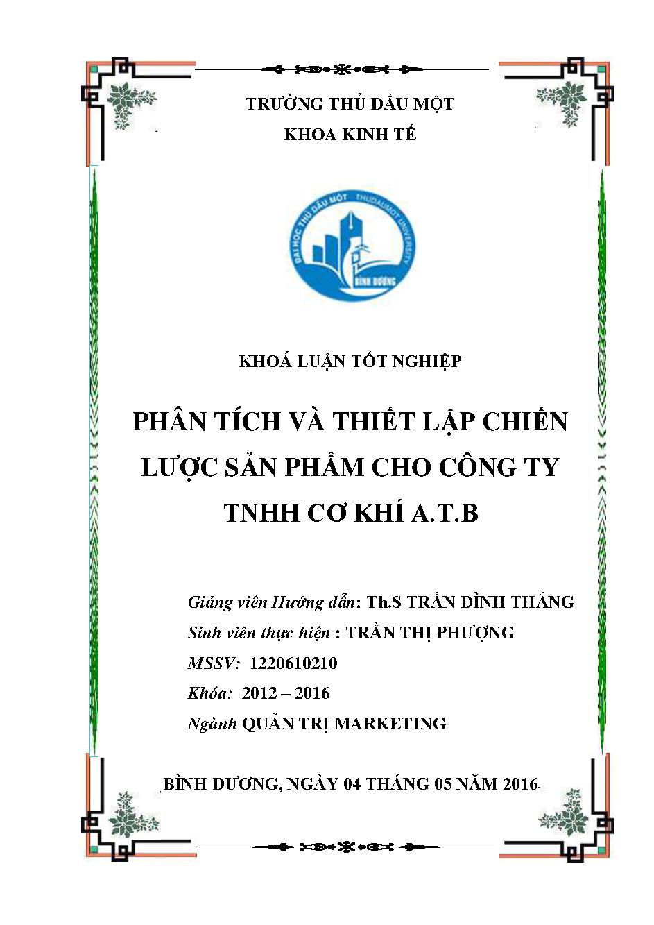 Phân tích và thiết lập chiến lược sản phẩm thiết bị chăn nuôi cho Công ty TNHH Cơ khí A.T.B